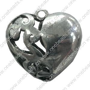 Hollow Bali Pendant. Fashion Zinc Alloy Jewelry Findings. Heart 27x23mm. Sold by PC