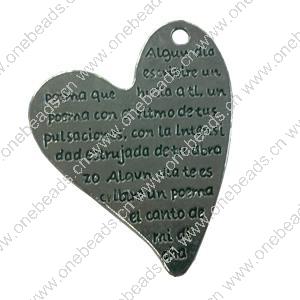 Pendant. Fashion Zinc Alloy jewelry findings. Heart 34x37mm. Sold by Bag