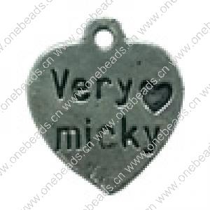 Pendant. Fashion Zinc Alloy jewelry findings. Heart 16x14mm. Sold by Bag