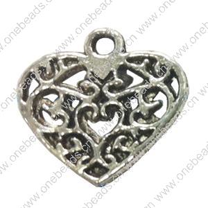 Pendant. Fashion Zinc Alloy jewelry findings. Heart 15x16mm. Sold by Bag