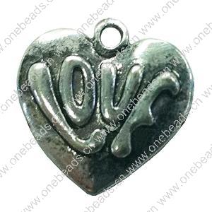 Pendant. Fashion Zinc Alloy jewelry findings. Heart 17x16mm. Sold by Bag