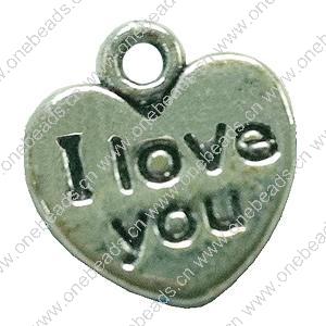 Pendant. Fashion Zinc Alloy jewelry findings. Heart 12x10mm. Sold by Bag