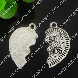 Pendant. Fashion Zinc Alloy Jewelry Findings. Heart 25x13mm. Sold by Bag