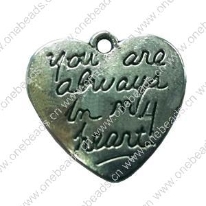 Pendant. Fashion Zinc Alloy jewelry findings. Heart 20x21mm. Sold by Bag