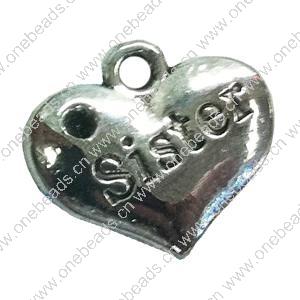 Pendant. Fashion Zinc Alloy jewelry findings. Heart 15x13mm. Sold by Bag