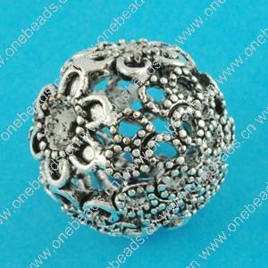 Copper Hollow Bali Beads, Fashion jewelry findings, Round 15mm, Sold by bag