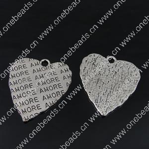 Pendant. Fashion Zinc Alloy Jewelry Findings. Heart 35x29mm. Sold by Bag
