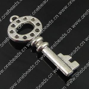 Pendant. Fashion Zinc Alloy Jewelry Findings. Key 33.5x13.5mm. Sold by Bag