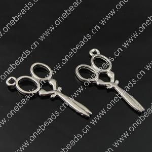 Pendant. Fashion Zinc Alloy Jewelry Findings. Scissors 30x15mm. Sold by Bag