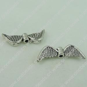 Beads. Fashion Zinc Alloy jewelry findings. wings 21x8mm，Hole size:2mm. Sold by Bag