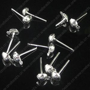 Ear Studs, Iron Lead-free, 8mm half-ball with loop, pin: about 15mm long, Sold by bag