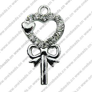 Crystal Zinc alloy Pendant, Fashion jewelry findings, Many colors for choice, Key 15x30mm, Sold By PC