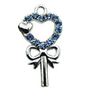 Crystal Zinc alloy Pendant, Fashion jewelry findings, Many colors for choice, Key 15x30mm, Sold By PC
