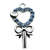 Crystal Zinc alloy Pendant, Fashion jewelry findings, Many colors for choice, Key 15x30mm, Sold By PC