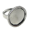 Finger ring Settings, zinc alloy setting with copper ring, Inner dia:19.5mm, Adjustable, Sold by PC