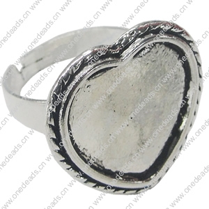 Finger ring Settings, zinc alloy setting with copper ring, Inner dia:18mm, Adjustable, Sold by PC