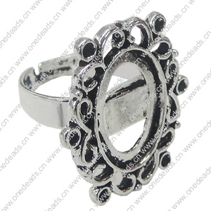 Finger ring Settings, zinc alloy setting with copper ring, Inner dia:13.1x18.3mm, Adjustable, Sold by PC