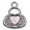 Crystal Zinc alloy Pendant, Fashion jewelry findings, Many colors for choice, Handbag 17x22mm, Sold By PC
