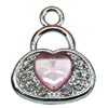 Crystal Zinc alloy Pendant, Fashion jewelry findings, Many colors for choice, Handbag 17x22mm, Sold By PC