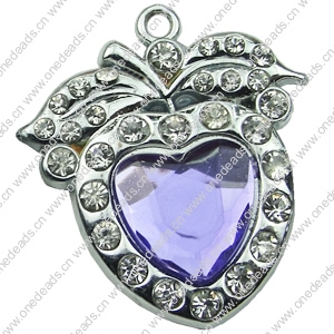 Crystal Zinc alloy Pendant, Fashion jewelry findings, Many colors for choice, Heart 26x28mm, Sold By PC