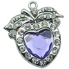Crystal Zinc alloy Pendant, Fashion jewelry findings, Many colors for choice, Heart 26x28mm, Sold By PC
