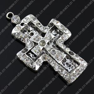 Crystal Zinc alloy Pendant, Fashion jewelry findings, Many colors for choice, Cross 46x78mm, Sold By PC