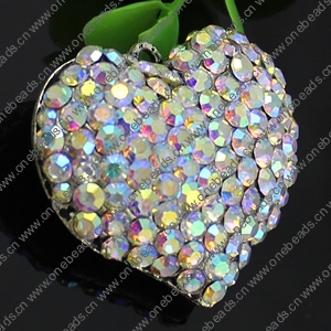 Crystal Zinc alloy Pendant, Fashion jewelry findings, Many colors for choice, Heart 41x38mm, Sold By PC