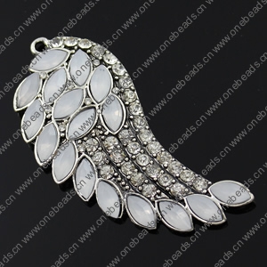 Crystal Zinc alloy Pendant, Fashion jewelry findings, Many colors for choice, wing 70x31mm, Sold By PC