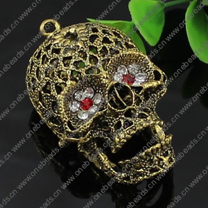 Crystal Zinc alloy Pendant, Fashion jewelry findings, Many colors for choice, Skeleton 63x37mm, Sold By PC