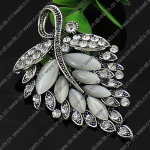 Pendant with Cat Eye Cabochons. Fashion Zinc Alloy Jewelry Findings. Leaf 80x49mm. Sold by PC