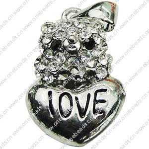 Crystal Zinc alloy Pendant, Fashion jewelry findings, Many colors for choice, Animal 13x20mm, Sold By PC