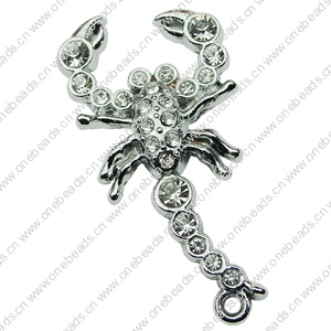 Crystal Zinc alloy Pendant, Fashion jewelry findings, Many colors for choice, Animal 23x48mm, Sold By PC