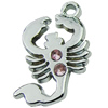 Crystal Zinc alloy Pendant, Fashion jewelry findings, Many colors for choice, Animal 15x23mm, Sold By PC
