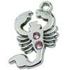 Crystal Zinc alloy Pendant, Fashion jewelry findings, Many colors for choice, Animal 15x23mm, Sold By PC