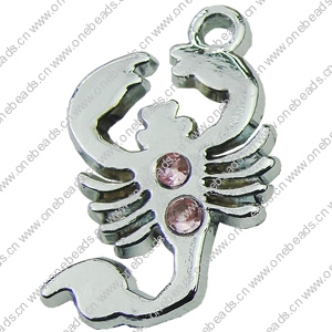 Crystal Zinc alloy Pendant, Fashion jewelry findings, Many colors for choice, Animal 15x23mm, Sold By PC
