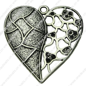 Pendant. Fashion Zinc Alloy jewelry findings.Heart 46x46mm. Sold by bag