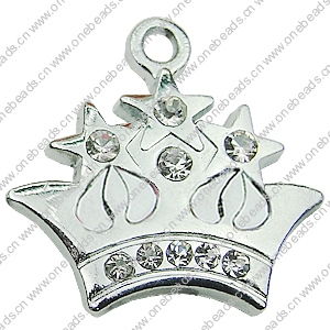 Crystal Zinc alloy Pendant, Fashion jewelry findings, Many colors for choice, crown 21x23mm, Sold By PC