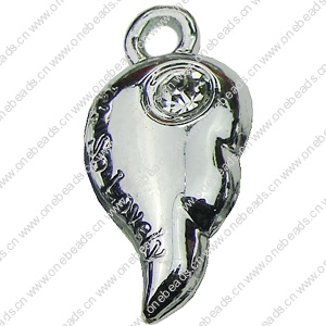 Crystal Zinc alloy Pendant, Fashion jewelry findings, Many colors for choice, wings 11x23mm, Sold By PC