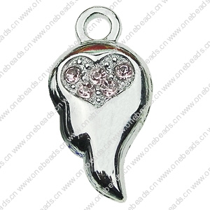 Crystal Zinc alloy Pendant, Fashion jewelry findings, Many colors for choice, wings 12x23mm, Sold By PC