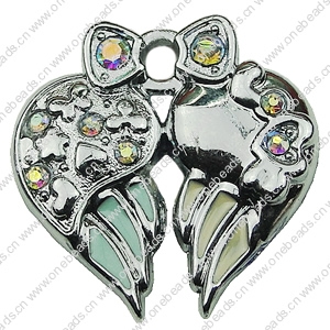 Crystal Zinc alloy Pendant, Fashion jewelry findings, Many colors for choice, wings 21x21mm, Sold By PC