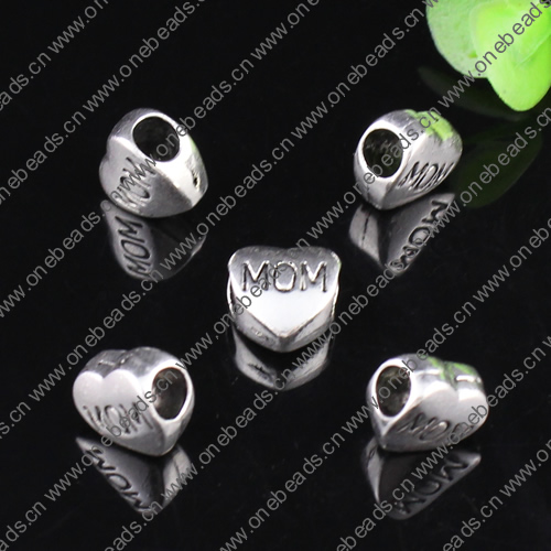 Europenan style Beads. Fashion jewelry findings. Heart 10.5x10.5x6.5mm, Hole size:5mm. Sold by Bag 
