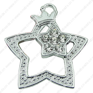 Crystal Zinc alloy Pendant, Fashion jewelry findings, Many colors for choice, star 32mm, Sold By PC