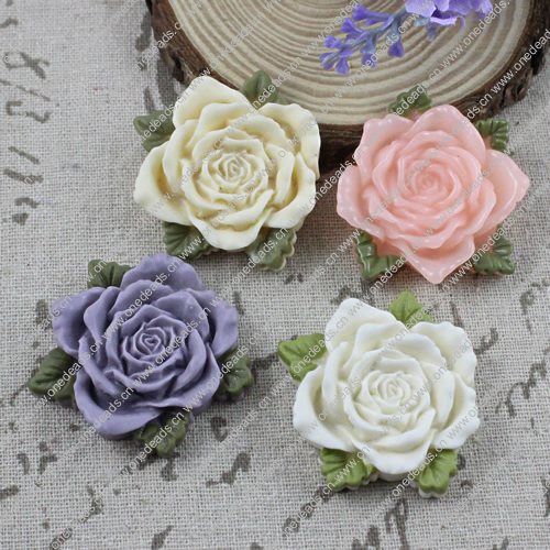 Resin Cabochons, Mixed color，NO Hole Headwear & Costume Accessory, Flower 39x42mm, Sold by PC