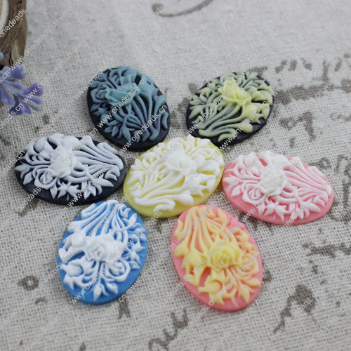 Cameos Resin Beads,Mixed color，A Grade, No-Hole Jewelry findings, 18x25mm, Sold by PC