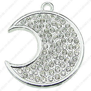 Crystal Zinc alloy Pendant, Fashion jewelry findings, Many colors for choice, moon 38mm, Sold By PC