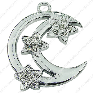 Crystal Zinc alloy Pendant, Fashion jewelry findings, Many colors for choice, moon 43mm, Sold By PC