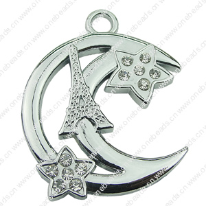 Crystal Zinc alloy Pendant, Fashion jewelry findings, Many colors for choice, moon 32x40mm, Sold By PC