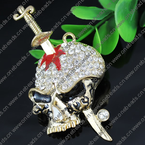 Crystal Zinc alloy Pendant, Fashion jewelry findings, Many colors for choice, Skeleton 75x35mm, Sold By PC