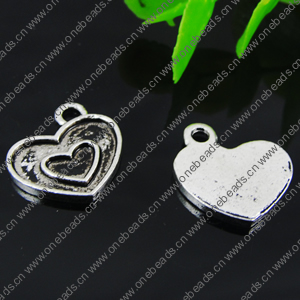 Pendant. Fashion Zinc Alloy jewelry findings. Heart 15x15mm. Sold by Bag