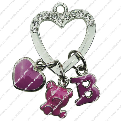 Crystal Zinc alloy Pendant, Fashion jewelry findings, Many colors for choice, Heart 22x40mm, Sold By PC